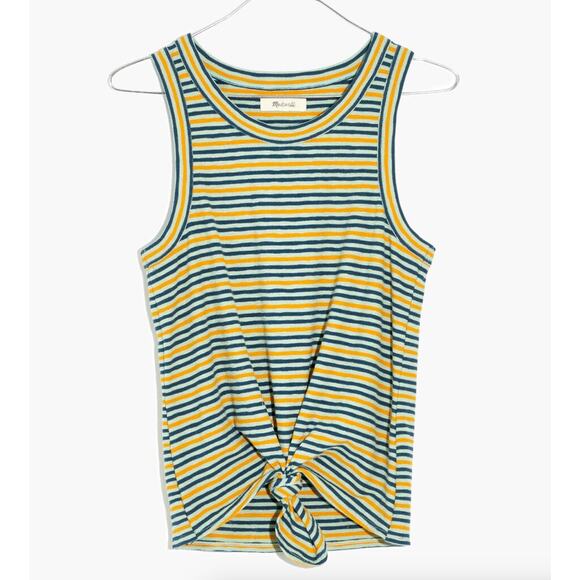 Madewell Audio Knot-Front Tank Top in Stripe in sea haze kokomo stripe size XS - Picture 1 of 4